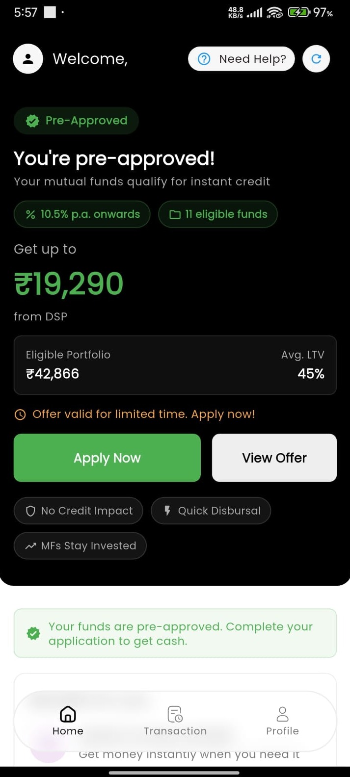 Lark Money app, pre-approved credit